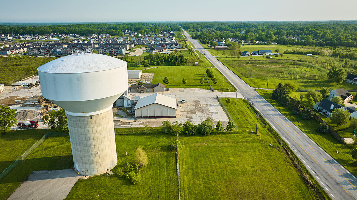 Water tower in rural area